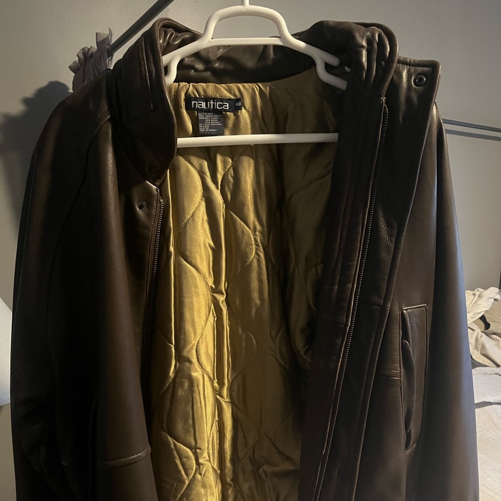 Nautica leather bomber jacket